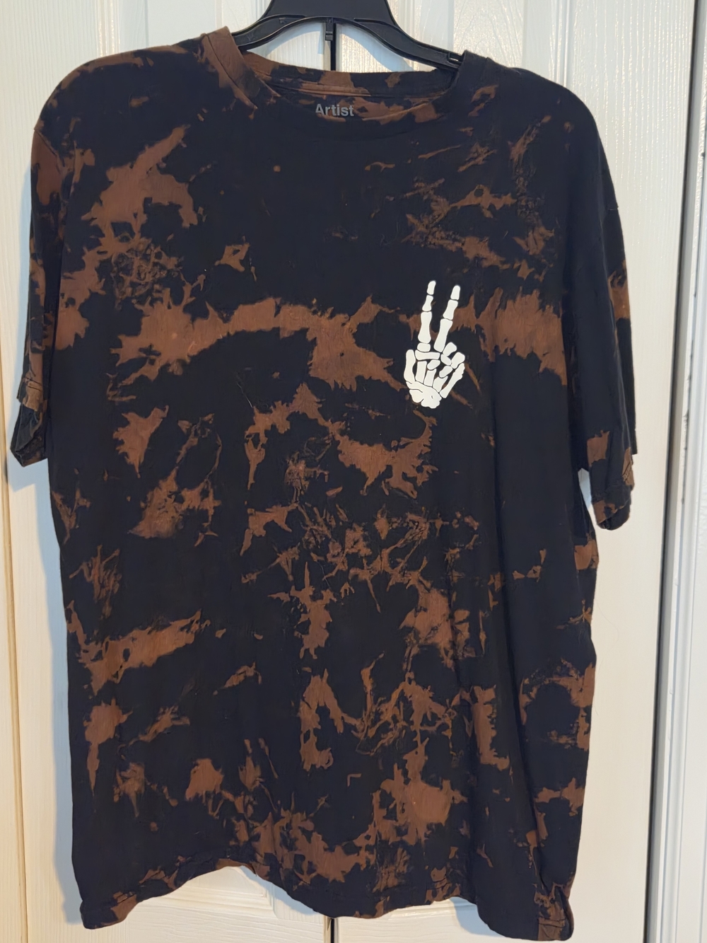 Artist Union Mens Shirt Size L Large Bleach Tie Dye Skeleton Peace Sign Goth